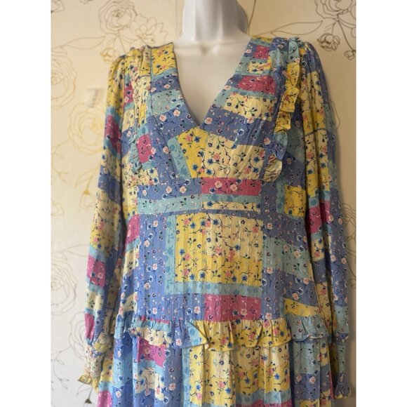 BTFL-Life Dress Size Medium Anthropologie Patchwork Pastel  Long Sleeve Midi - Picture 2 of 6